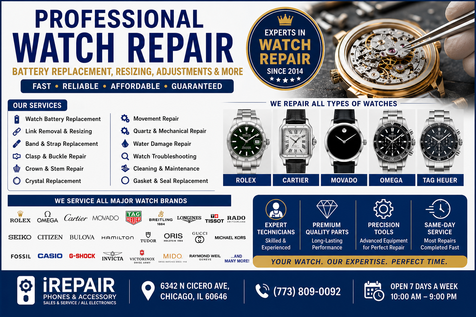 Watch Battery Replacement & Professional Watch Repair in Chicago | Expert Watch Services Since 2014