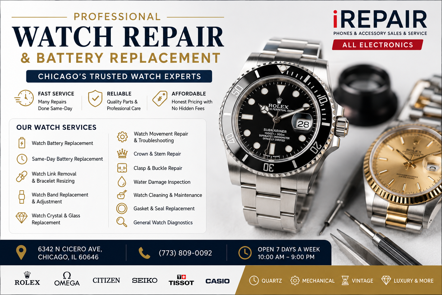 Professional Watch Repair & Battery Replacement in Chicago | iRepair