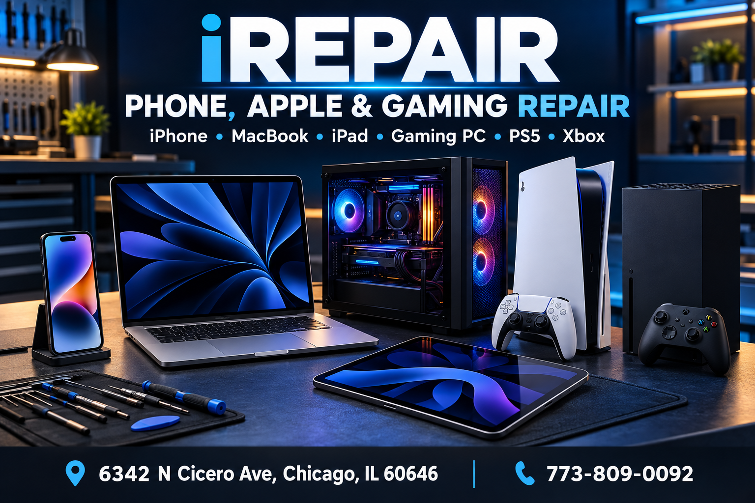 iPhone, MacBook, iPad, Gaming PC, PS5 and Xbox Repair in Chicago
